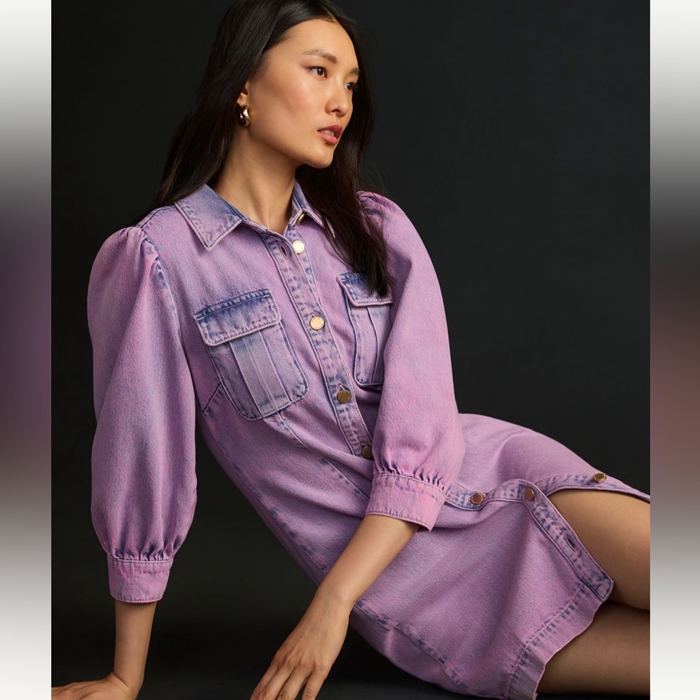 NWT Essentiel Antwerp Puff Sleeve Purple Denim Mini Dress